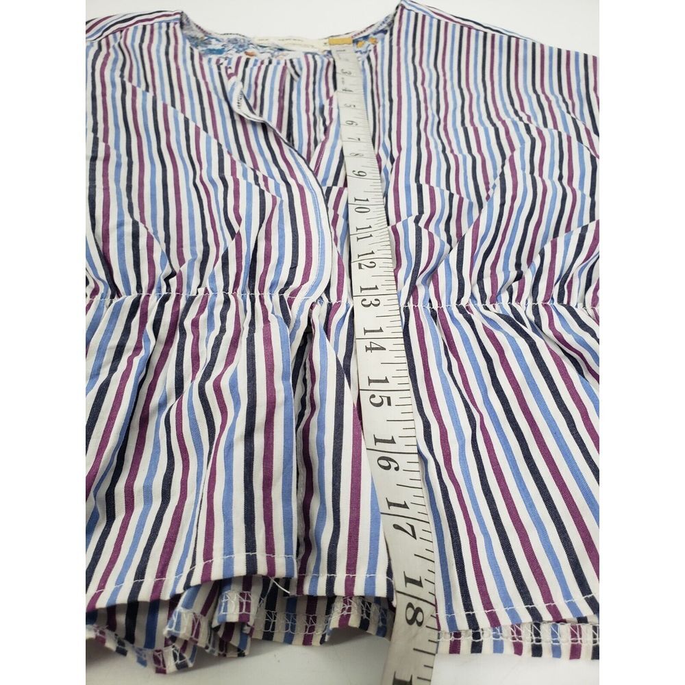 Urban Renewal Upcycled Ruffle Cropped Blouse Top Striped Peplum Size S Flip Cuff - Picture 7 of 8